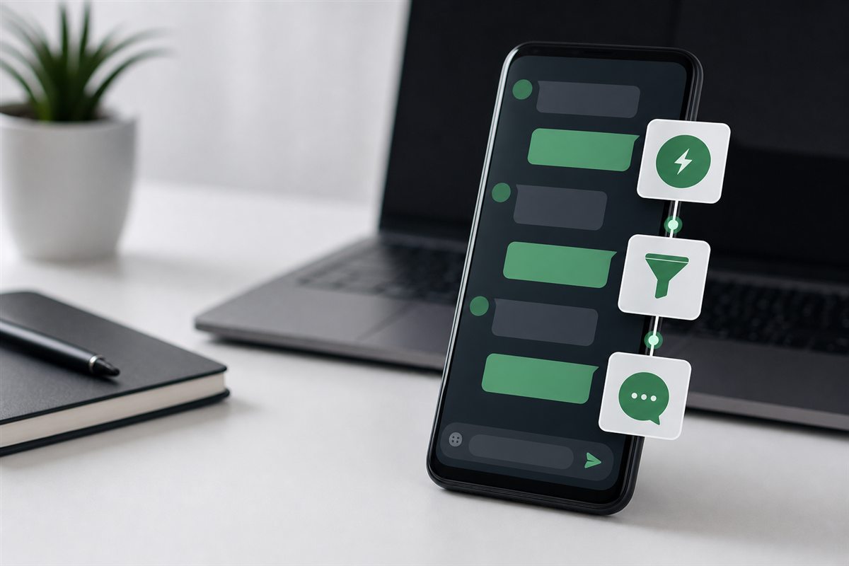 Interfaz móvil representativa de un autoresponder de WhatsApp automatizado con Tasker