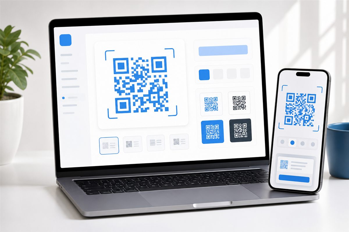 Componente de códigos QR mostrado en una interfaz web y móvil